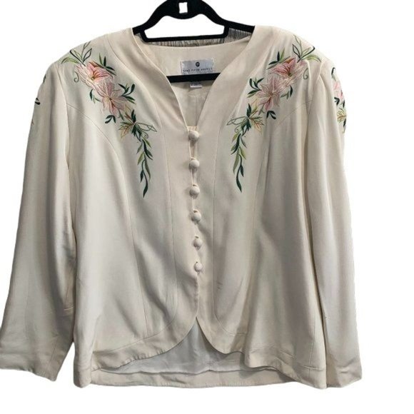 Vintage Saks Fifth Ave Silk Embroidered Blazer 16 - Picture 1 of 10